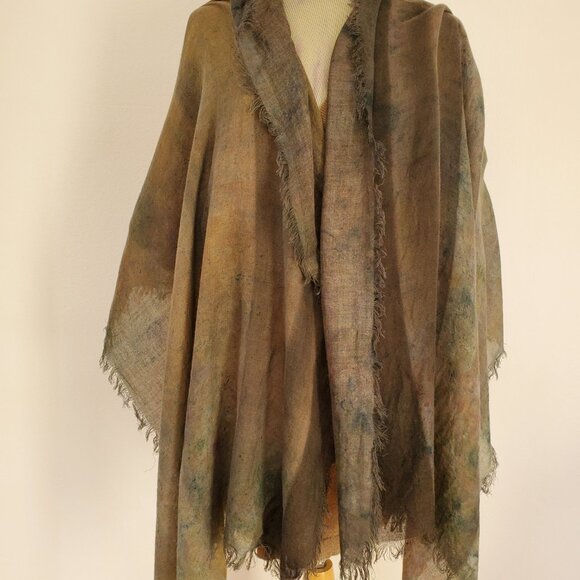 NEW Painted dyed silk cashmere scarf wrap beige black brown tan green gray blue - Picture 13 of 15
